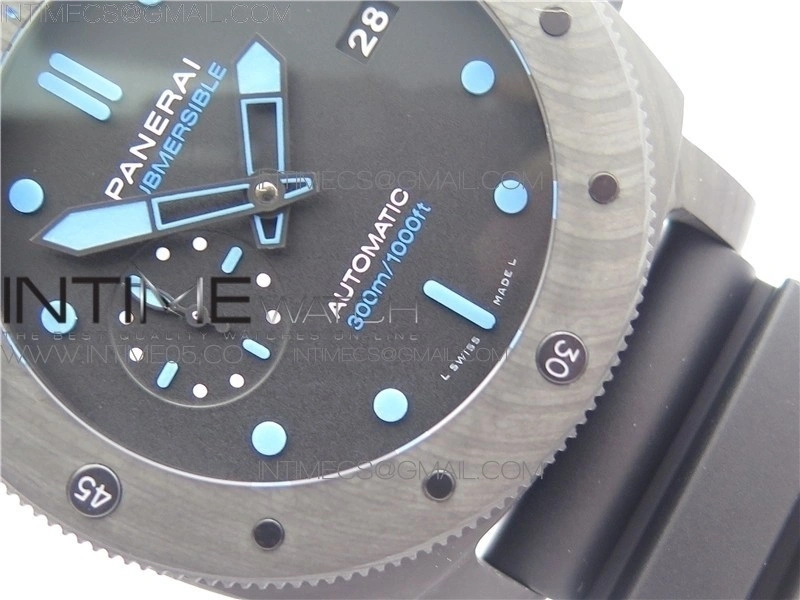 PAM1616 Carbotech 47mm VSF Best Edition Black Dial Blue Markers on Rubber Strap P.9010 Clone